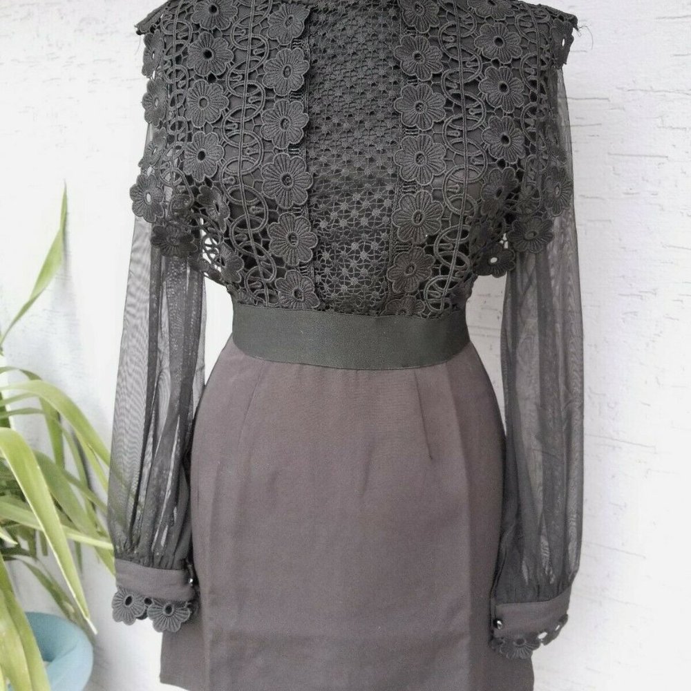 Black Lace Transparent Mini Dress